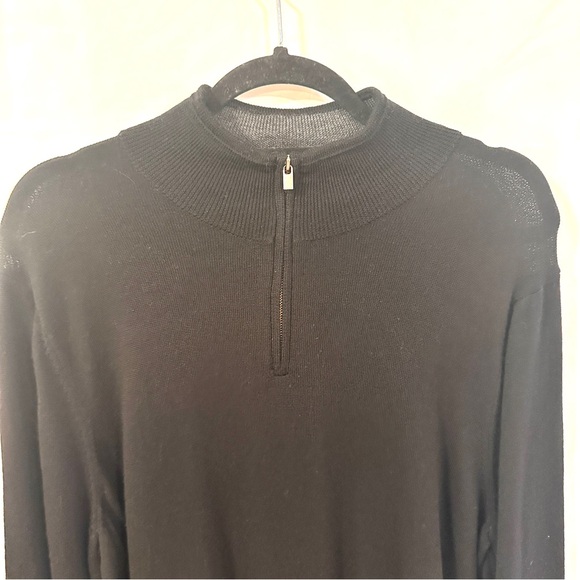 Nordstrom Mens Shop Black Sweater Size L Merino Wool Qtr Zip Pullover Classic - Picture 2 of 8
